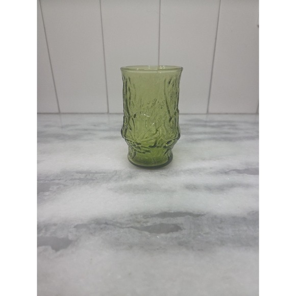 Anchor Hocking Other - Anchor Hocking Rainflower Avocado Green Glass, Vintage 4" Water Glass, MCM Decor